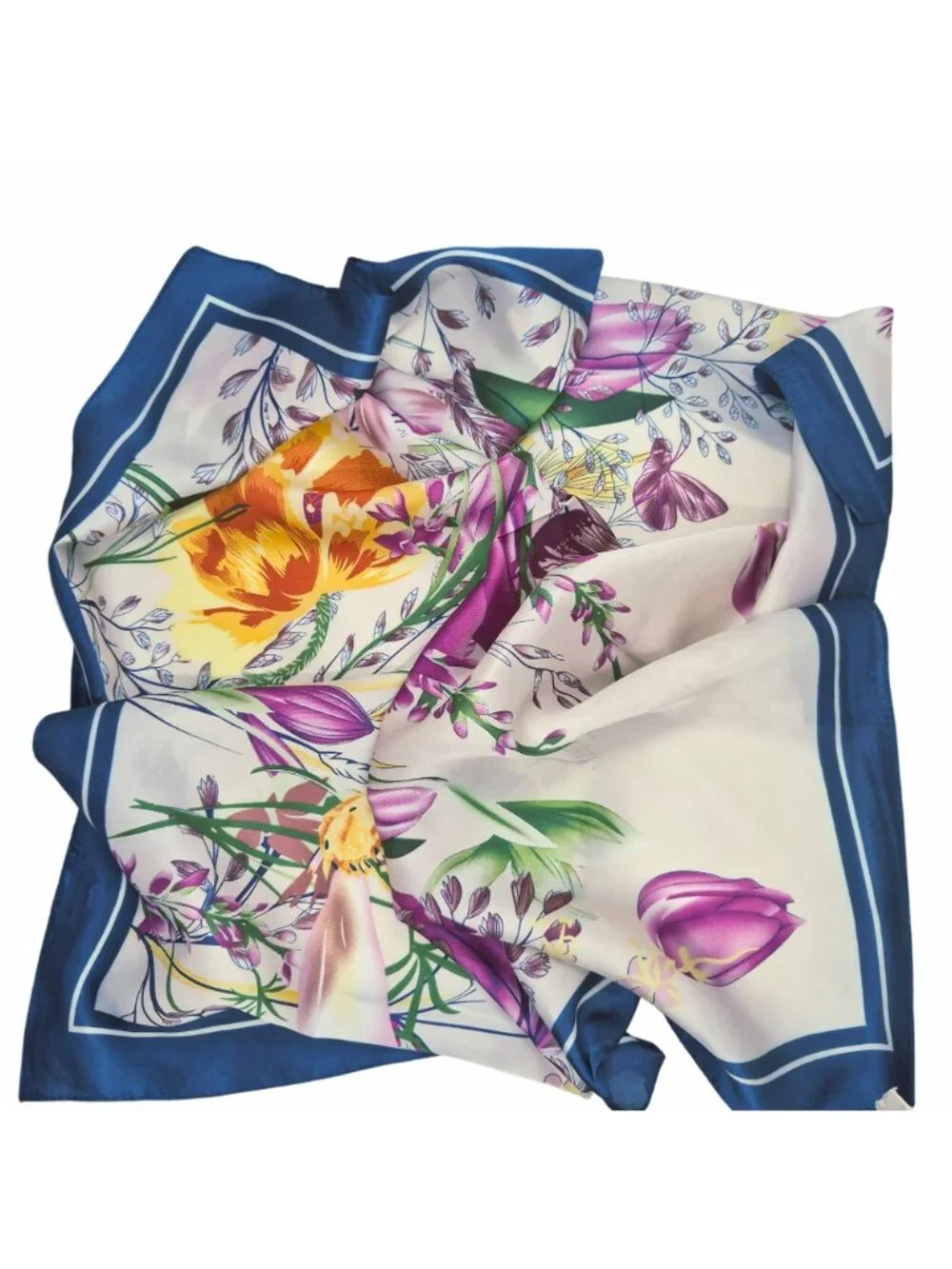 ✨Elegant Silky Square Scarf Blue Gold Paisley Print Luxury Neck Handbag Wrap New